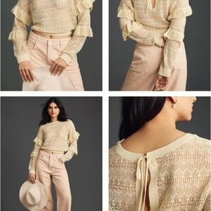 NWT Anthropologie Cream Ruffle Knit Blouse